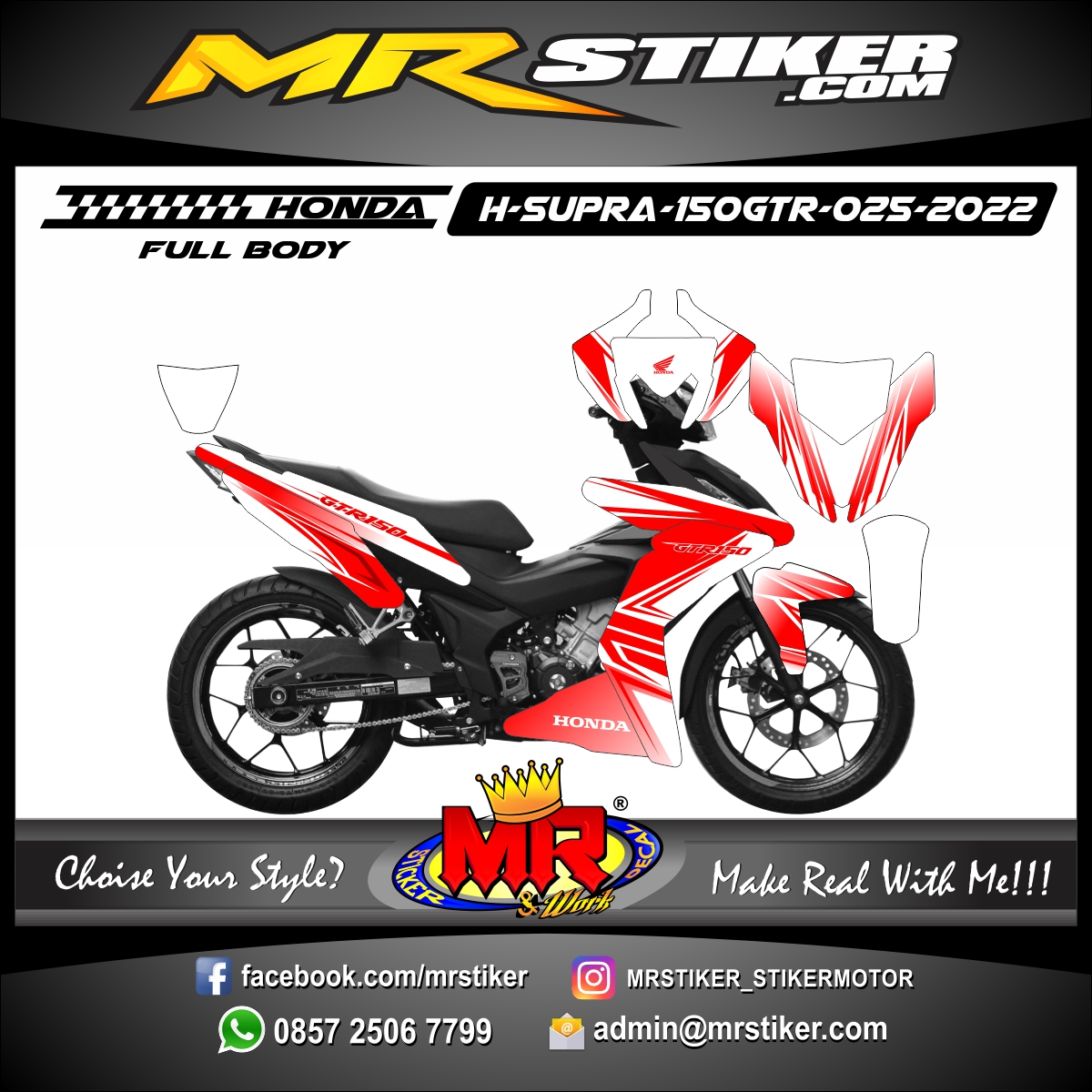 Stiker Motor Decal Honda Supra Gtr Red Line Grafis Transparency