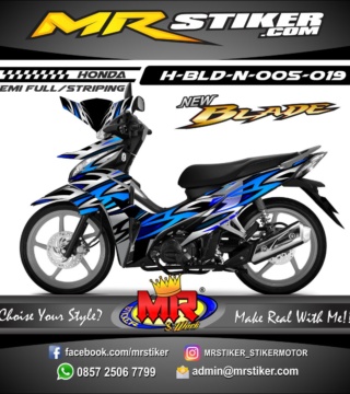 Stiker Motor Decal Honda Blade New Tribal Blue And Silver Stiker