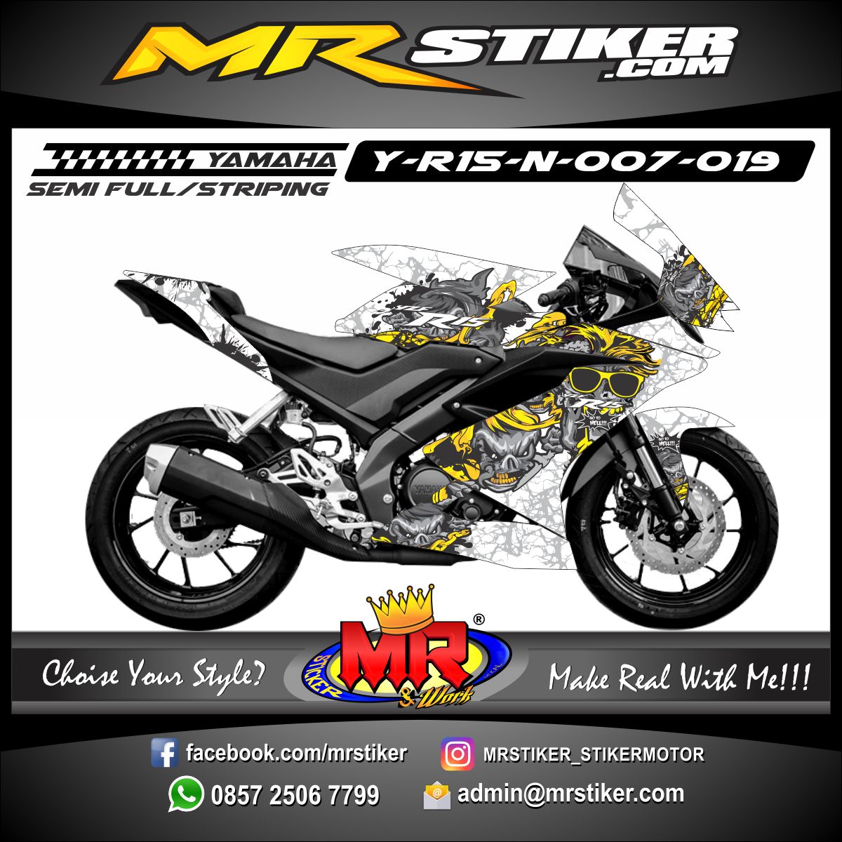 Stiker motor decal Yamaha R15 New Zombie Pig Go to Hell