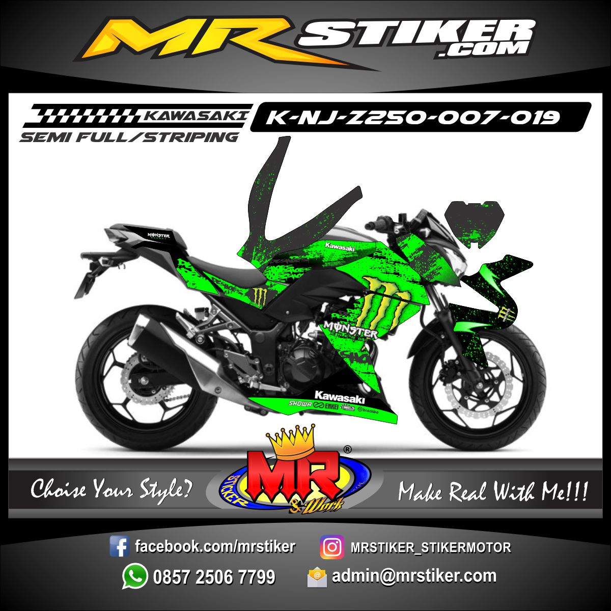 Stiker motor decal Ninja 250 Z Monster Energy