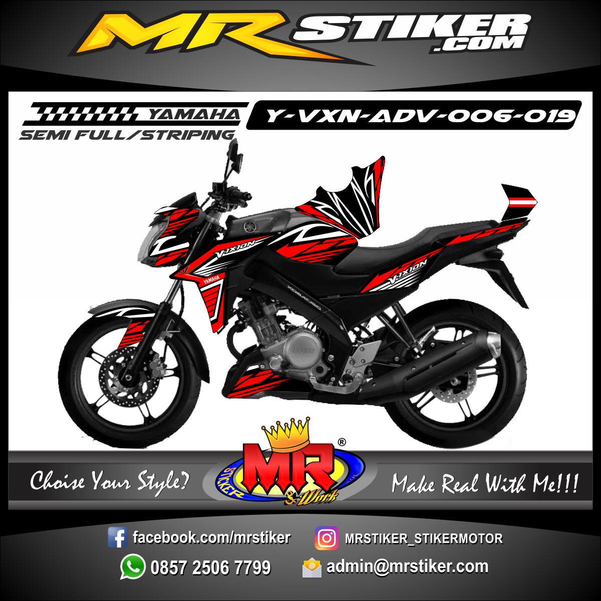 Stiker motor decal Vixion Advance Red Graphic