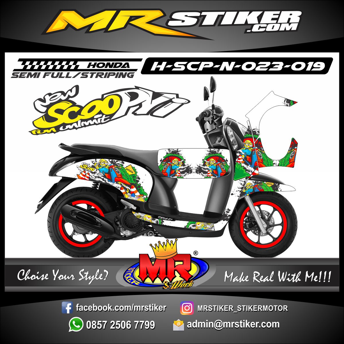 Stiker motor decal Scoopy New minion road race