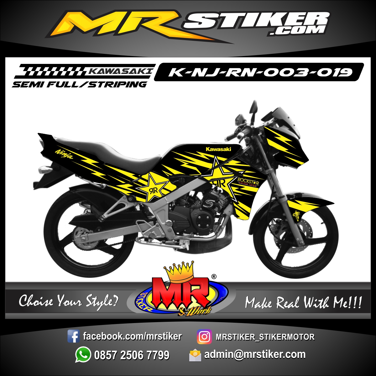 Stiker motor decal Ninja R New Rockstar Line - stiker ...