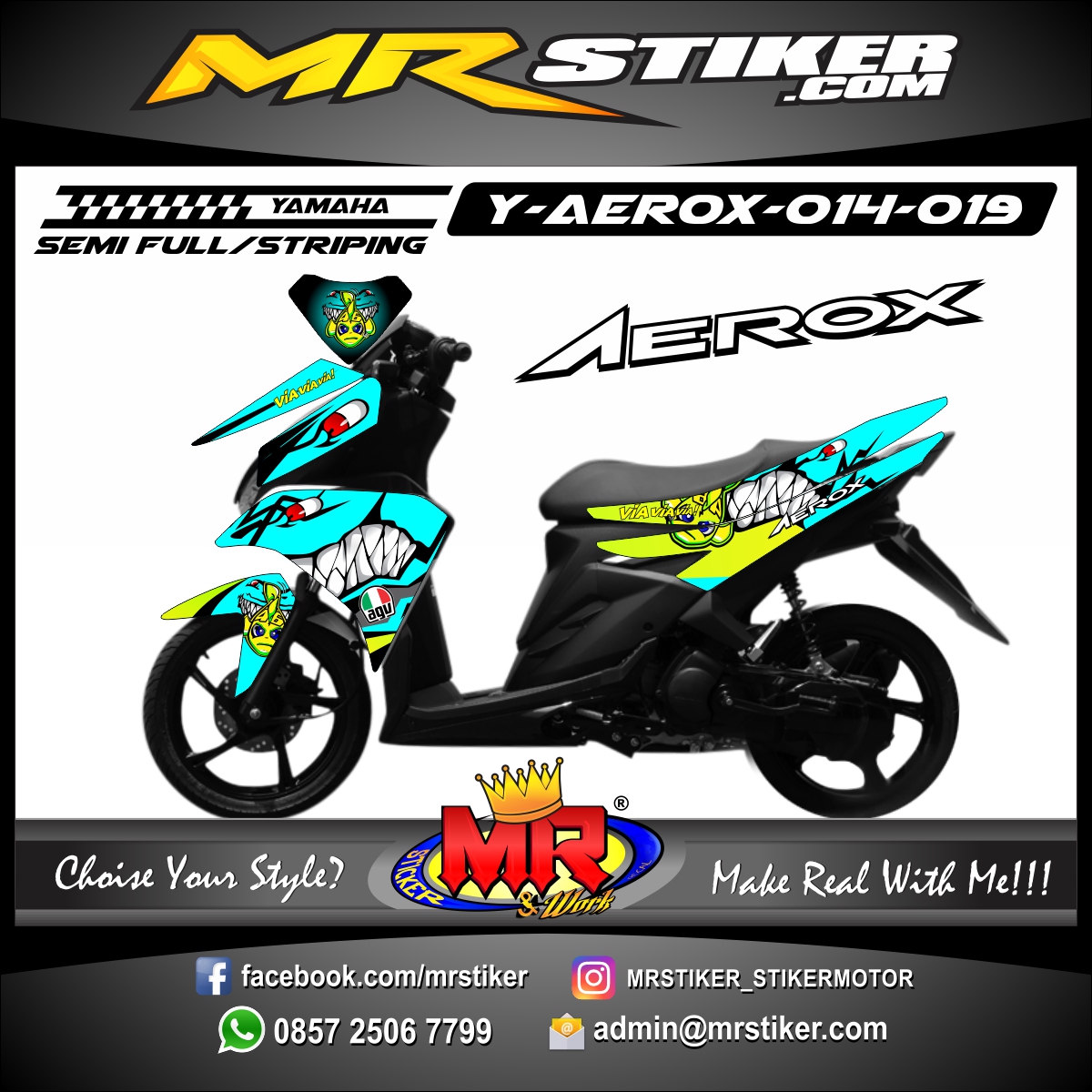  Stiker  motor  decal Aerox  Via Via Via Shark stiker  motor  