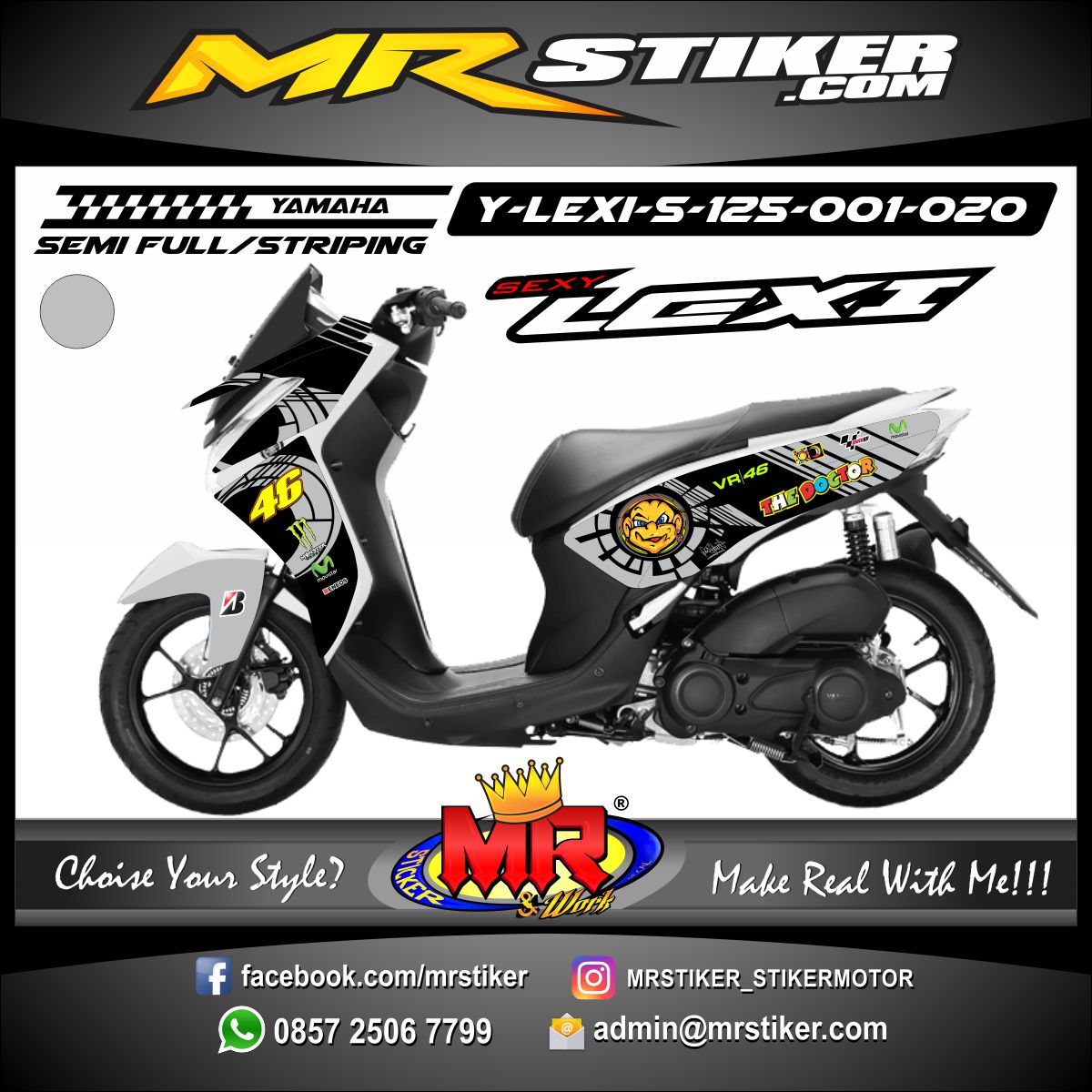  Stiker  motor  decal Lexi  125 Gray Sunmoon Rossi stiker  