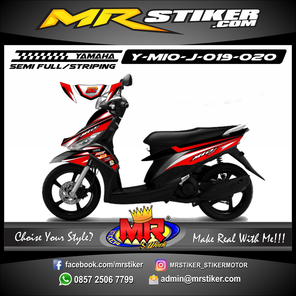 Stiker motor decal Mio J Red Graphic Race
