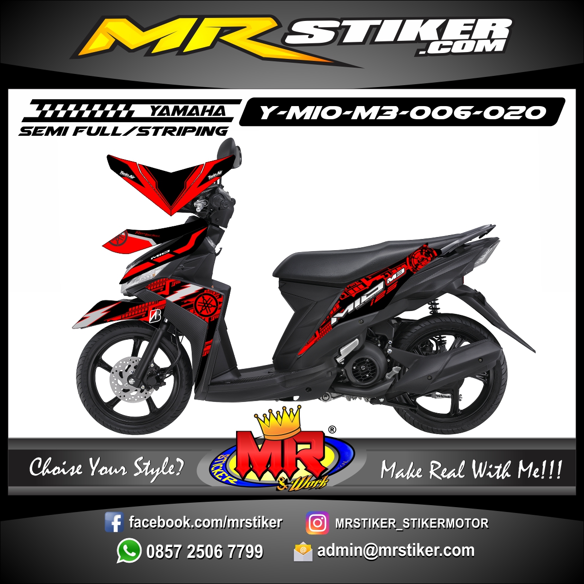 Stiker Motor Decal Mio M3 Red Techno Stiker Motor Premium