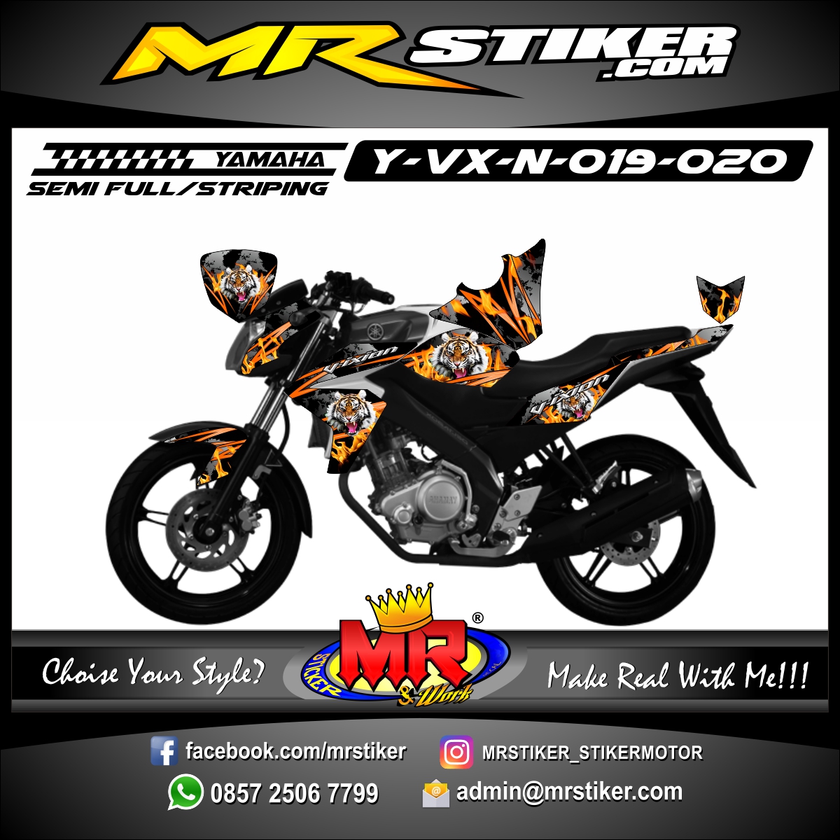 Stiker motor decal Vixion New Tiger Flame