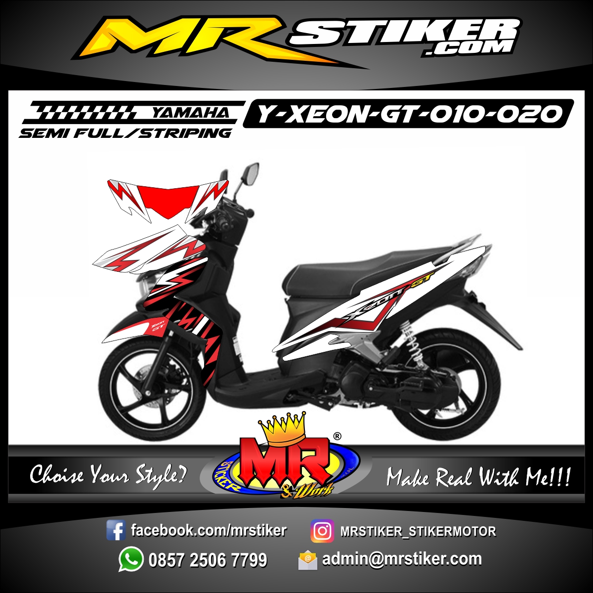 Stiker motor decal Xeon GT Red White Striping 