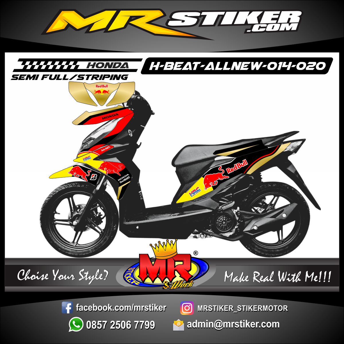  Stiker  motor decal Honda  Beat  All New RedBull Team 