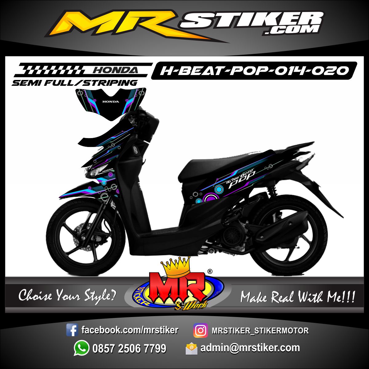  Stiker  motor  decal Honda Beat  Pop Neon Street  stiker  