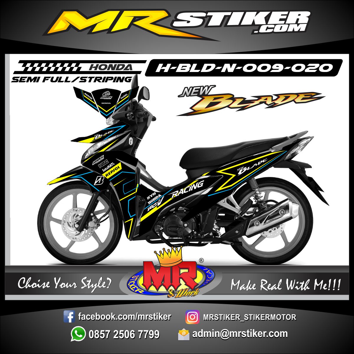  Stiker  motor  decal Honda  Blade New Neon Strip stiker  