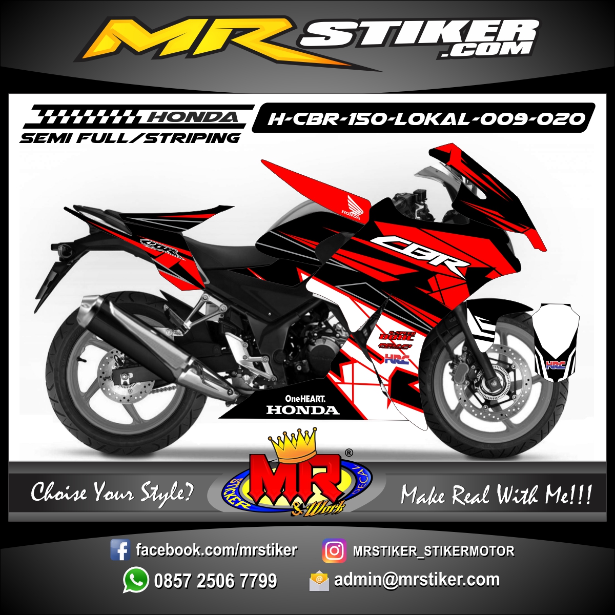  Stiker  motor  decal Honda CBR  150 Lokal Red Diamond 