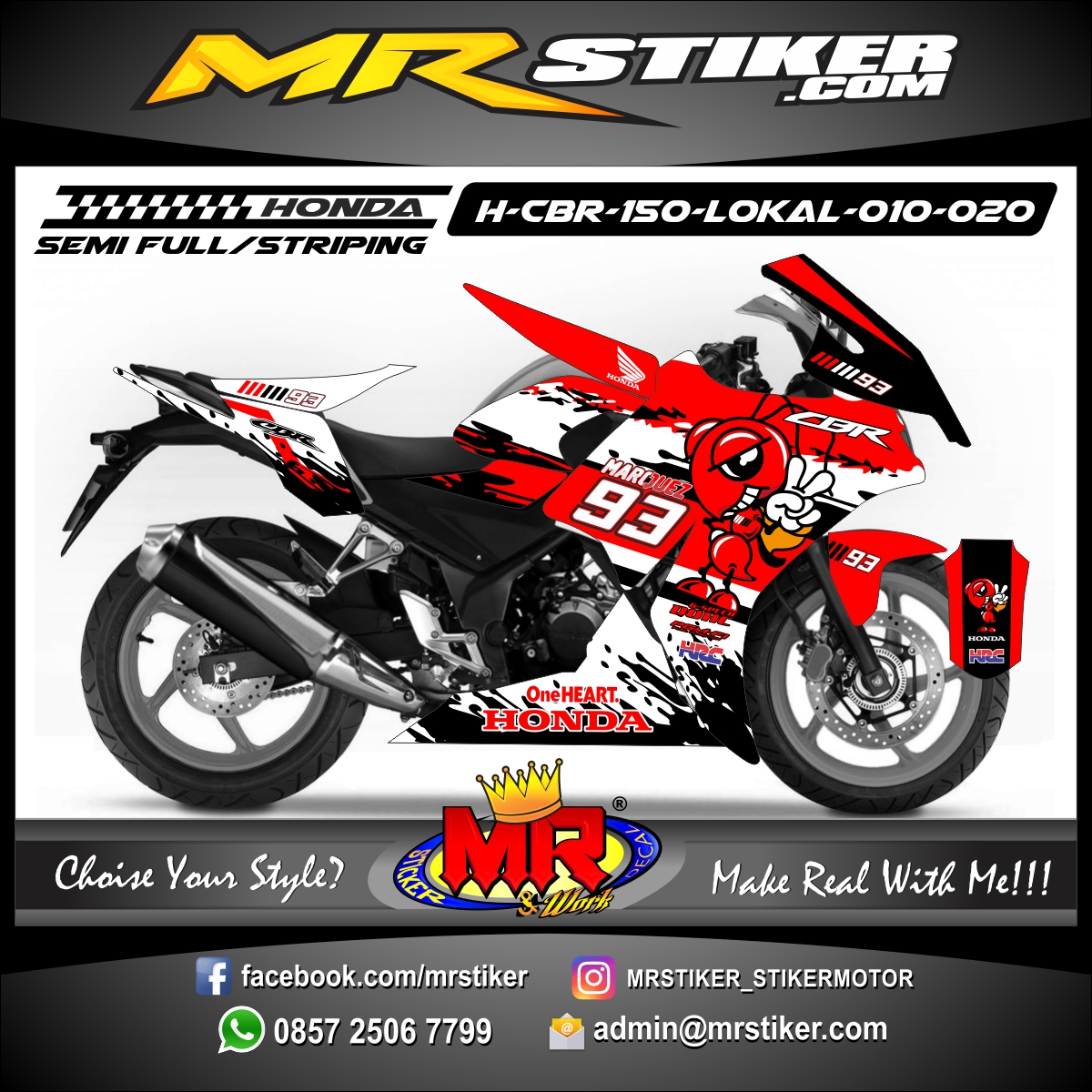  Stiker  motor  decal Honda CBR  150 Lokal Marquez 93 stiker  