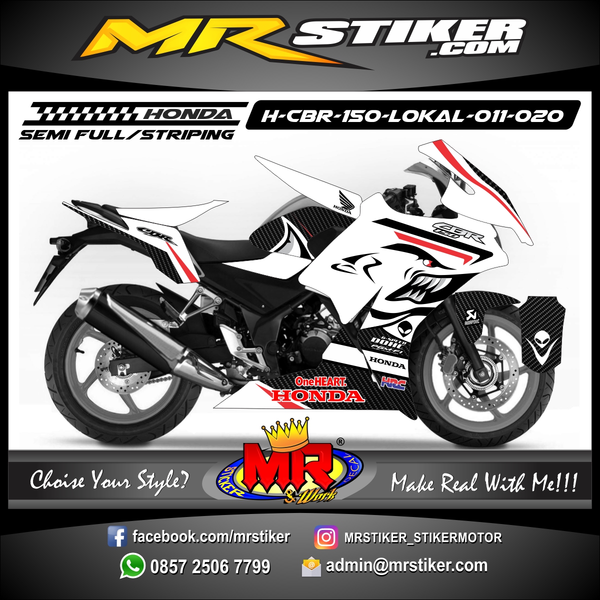 Stiker Motor Decal Honda Cbr Lokal White Shark Carbon Stiker Motor Premium Striping Motor