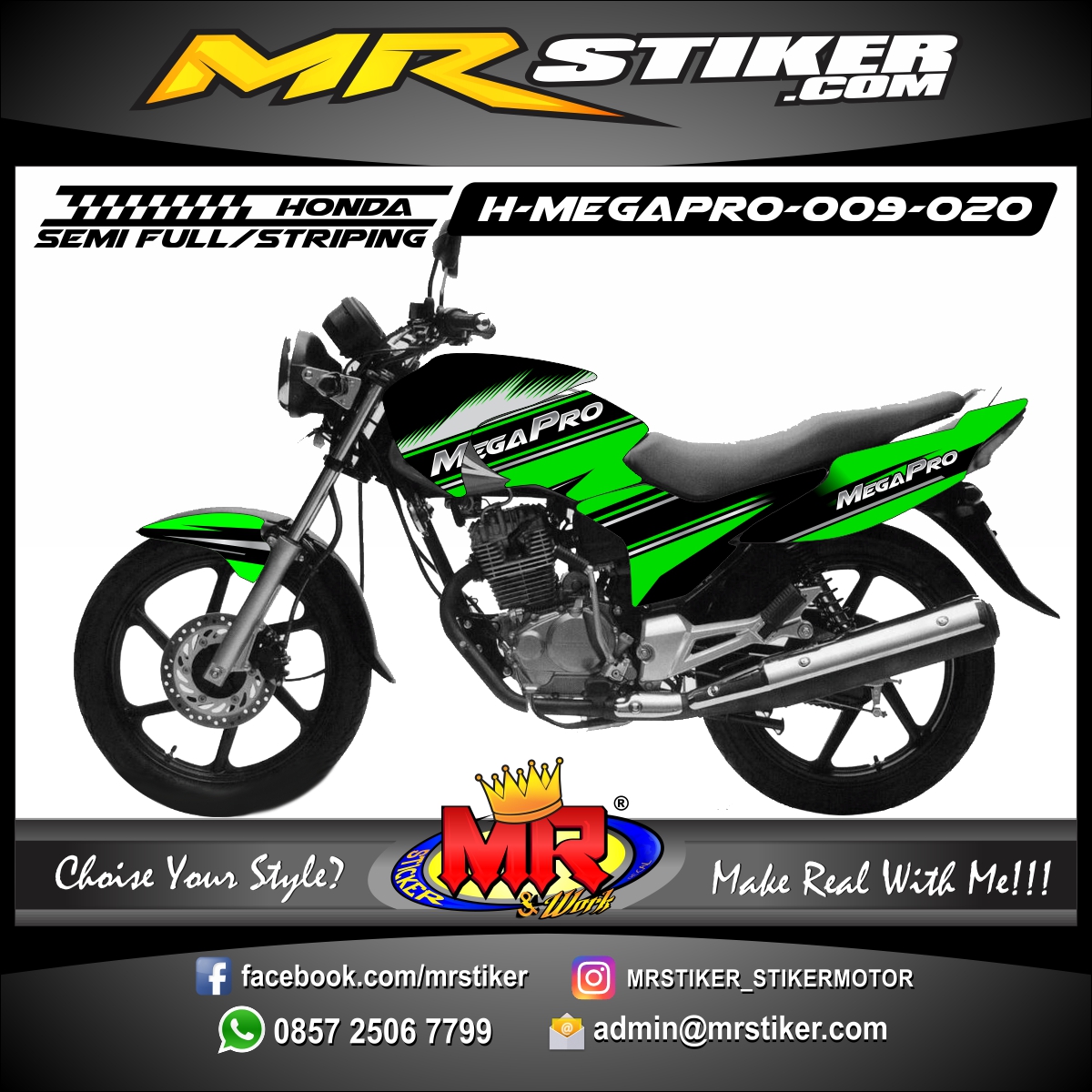  Stiker  motor decal Honda Megapro Green Line  Silver 