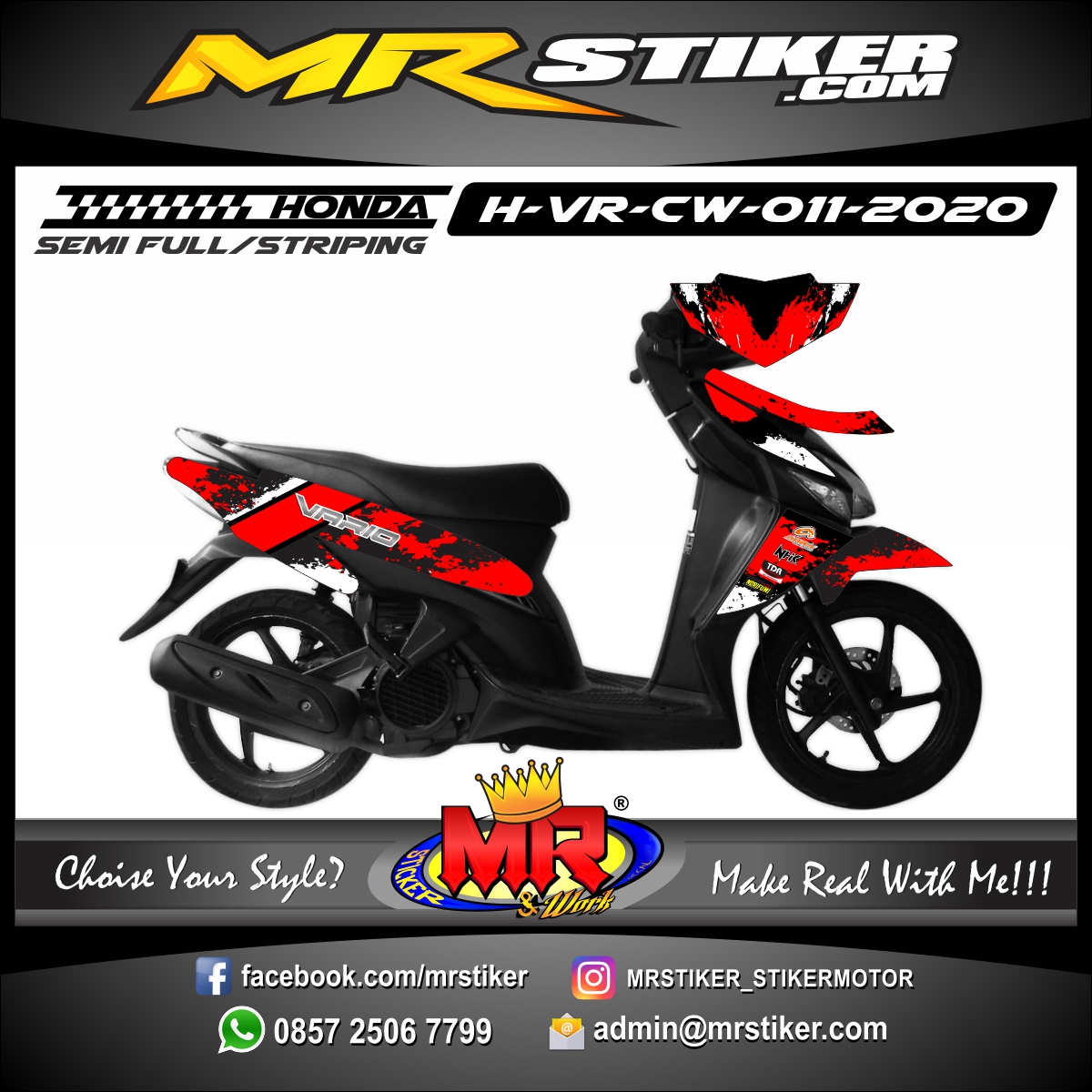  Stiker  motor  decal Honda  Vario  CW Red Splater stiker  