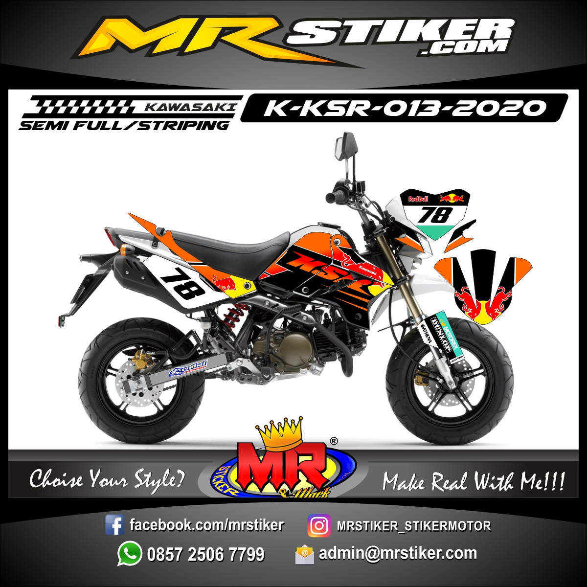  Stiker  motor  decal KSR Orange  RedBull stiker  motor  