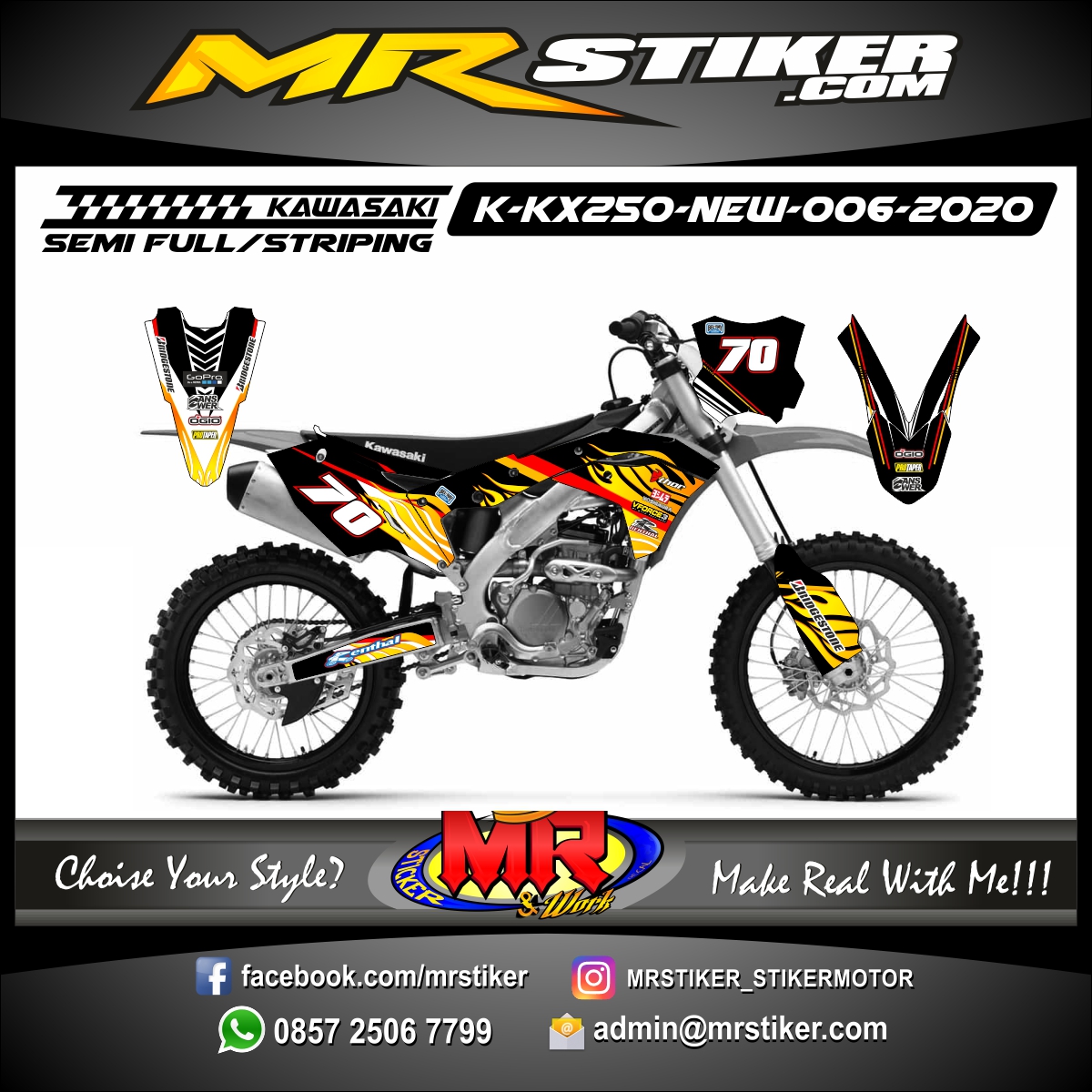 Stiker motor decal KX 250 New Flame Road Race