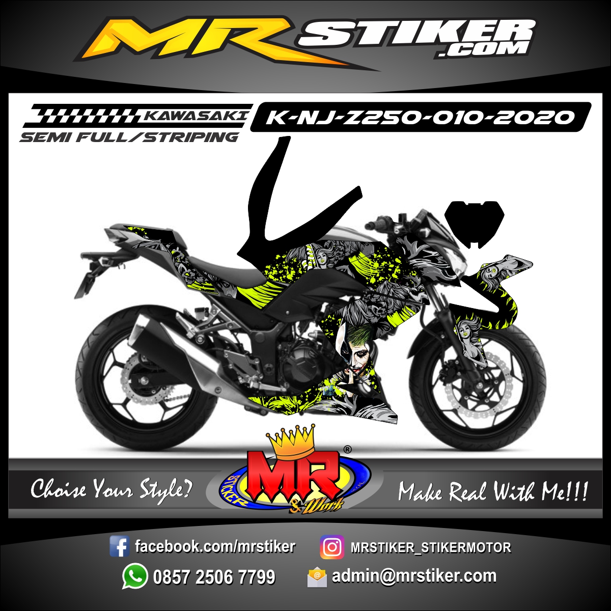 Stiker motor decal Kawasaki Ninja Z 250 Joker Brazilian Girl