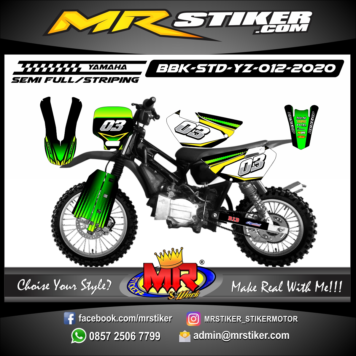 Stiker motor decal Yamaha Bebek Standar YZ Dark Green Strip Yellow