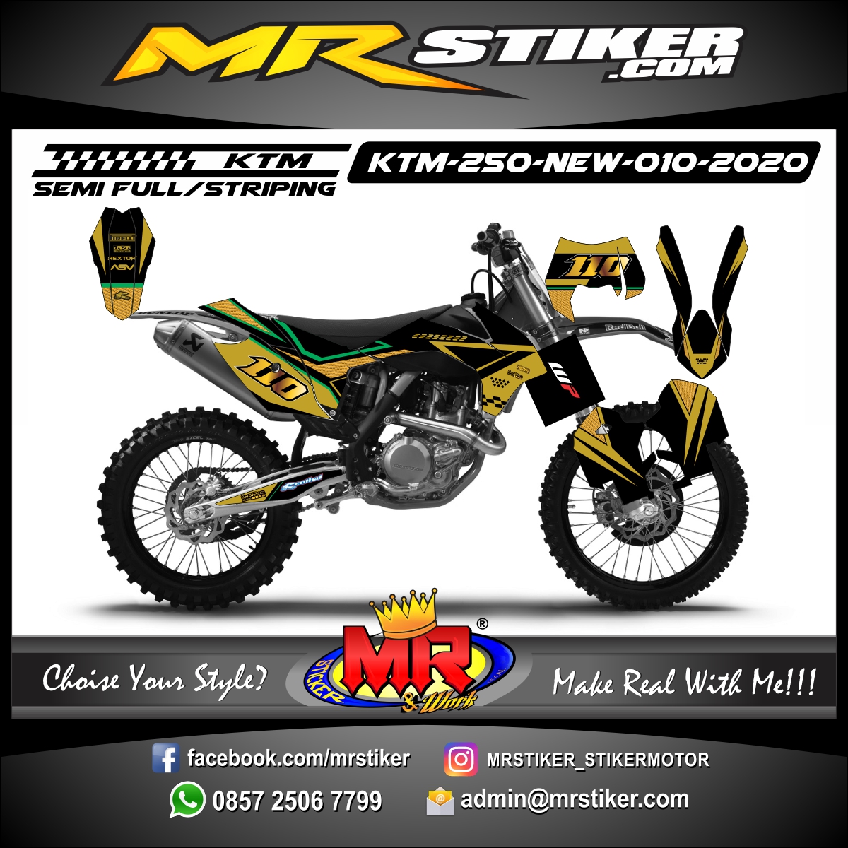  Stiker  motor decal KTM 250 New Gold Line  Extreme stiker  