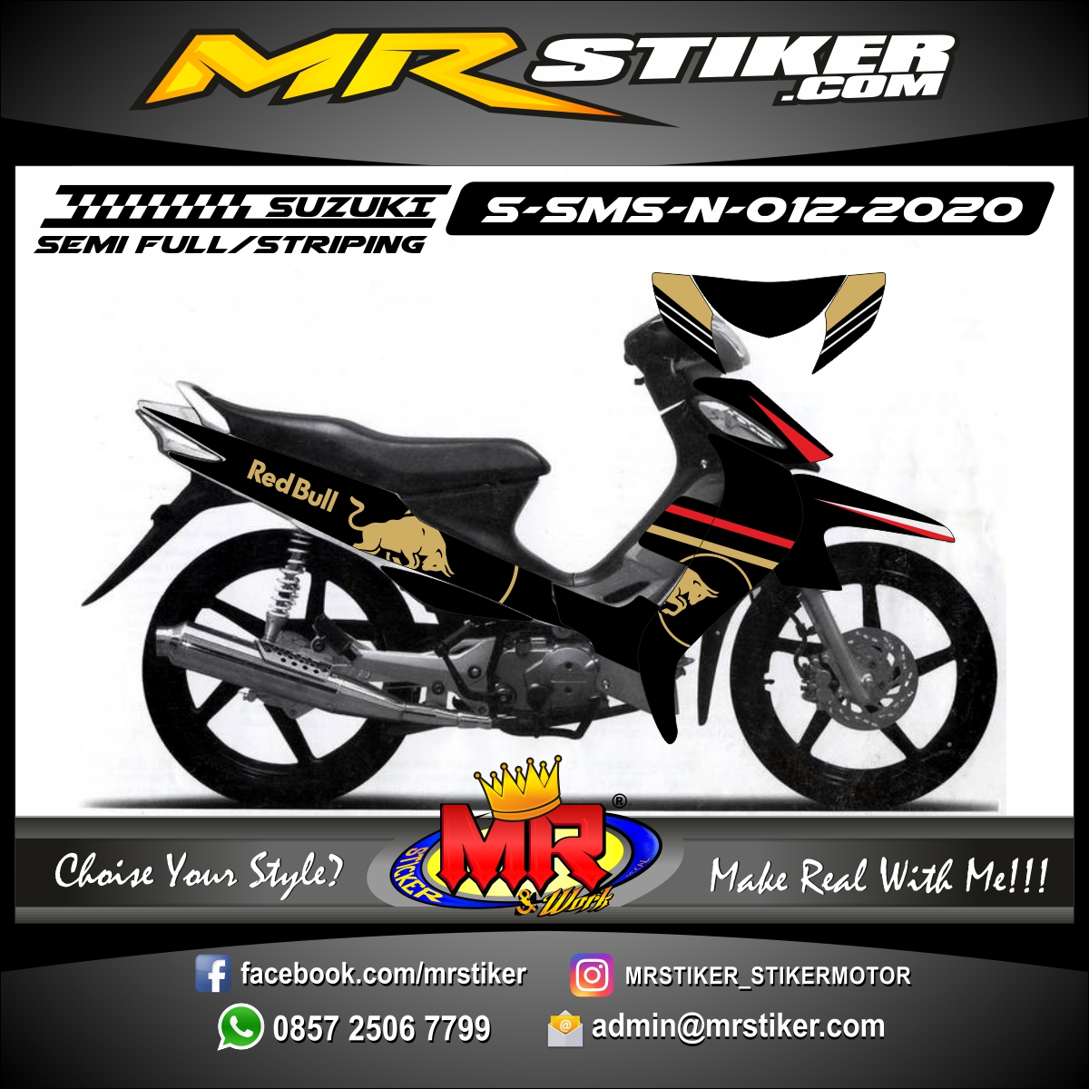  Stiker  motor decal Suzuki Smash New RedBull Line  Mocca 