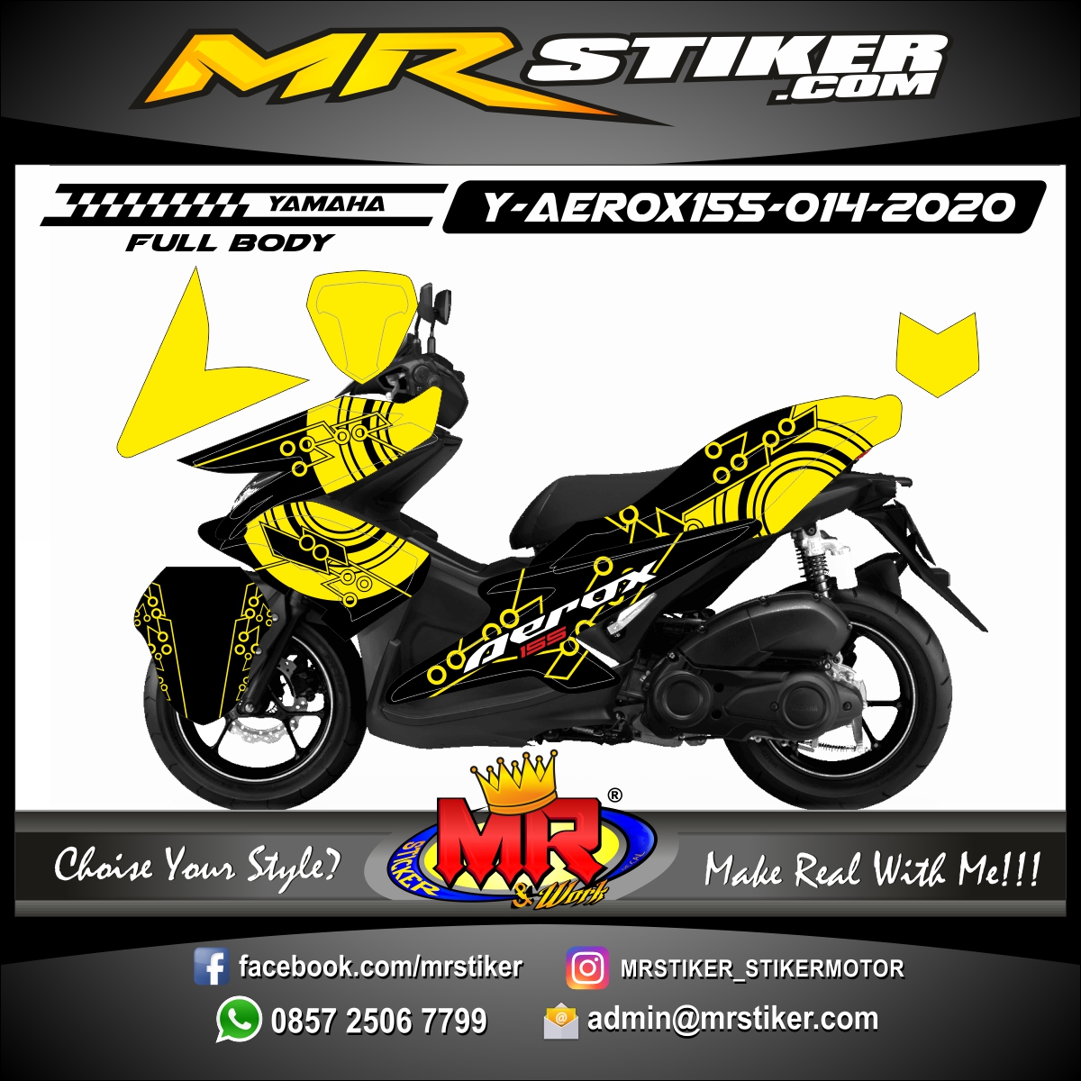  Stiker  motor  decal Yamaha Aerox  155 Yellow ION FULLBODY 