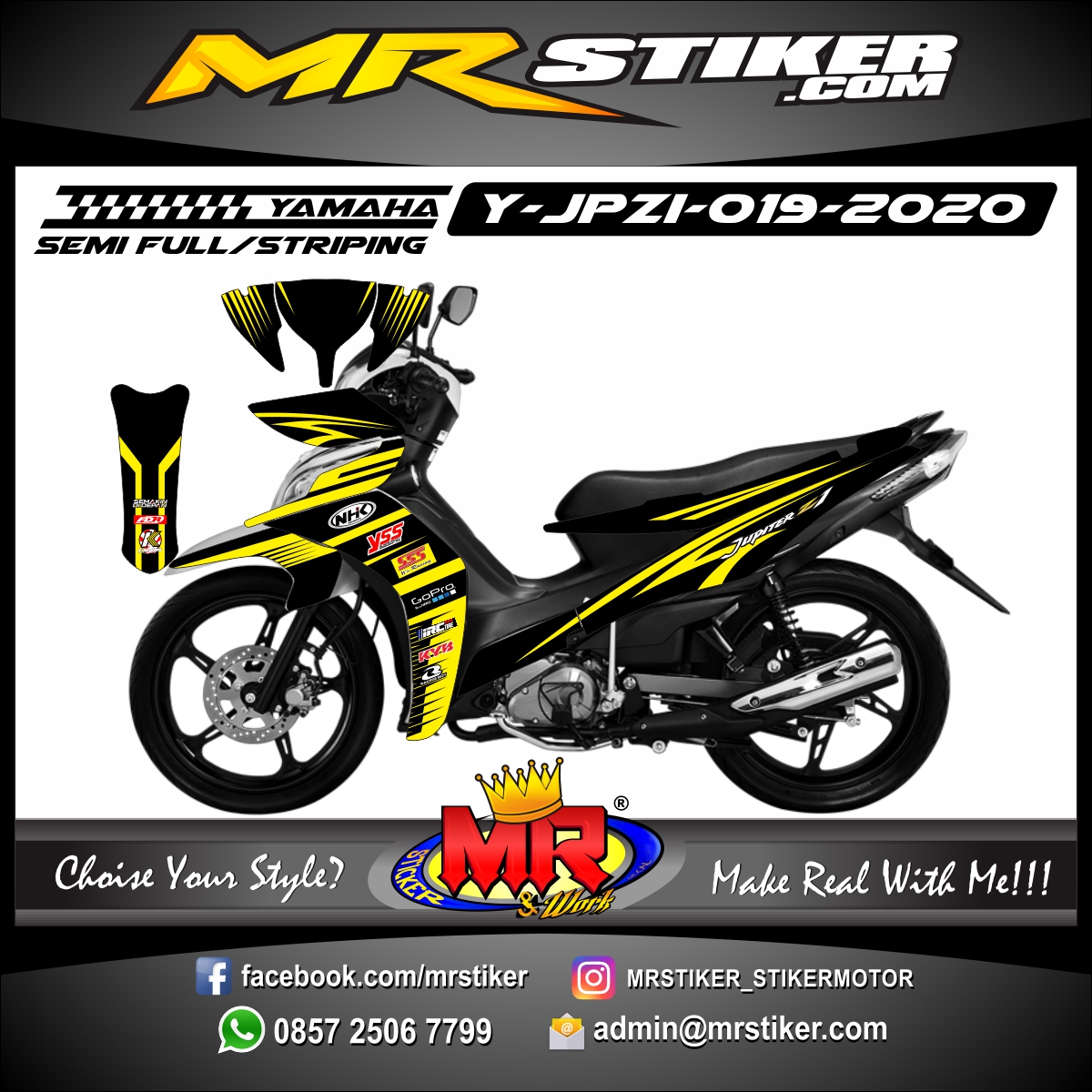 Stiker motor decal Yamaha Jupiter Z1 Yellow Strip line Grafis