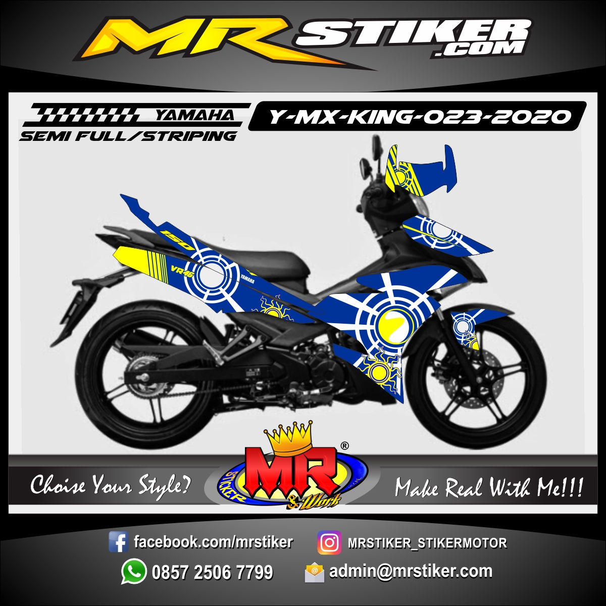 Stiker motor decal Yamaha MX KING SunMoon Rossi Navy Blue