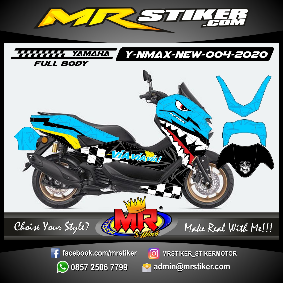 Stiker motor decal Yamaha NMAX New 2020 Sky Blue Shark The Race (FULLBODY)