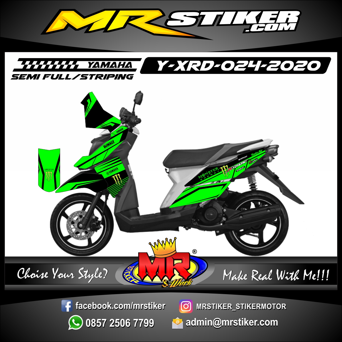 Stiker motor decal Yamaha X-RIDE Green Monster Energy ...