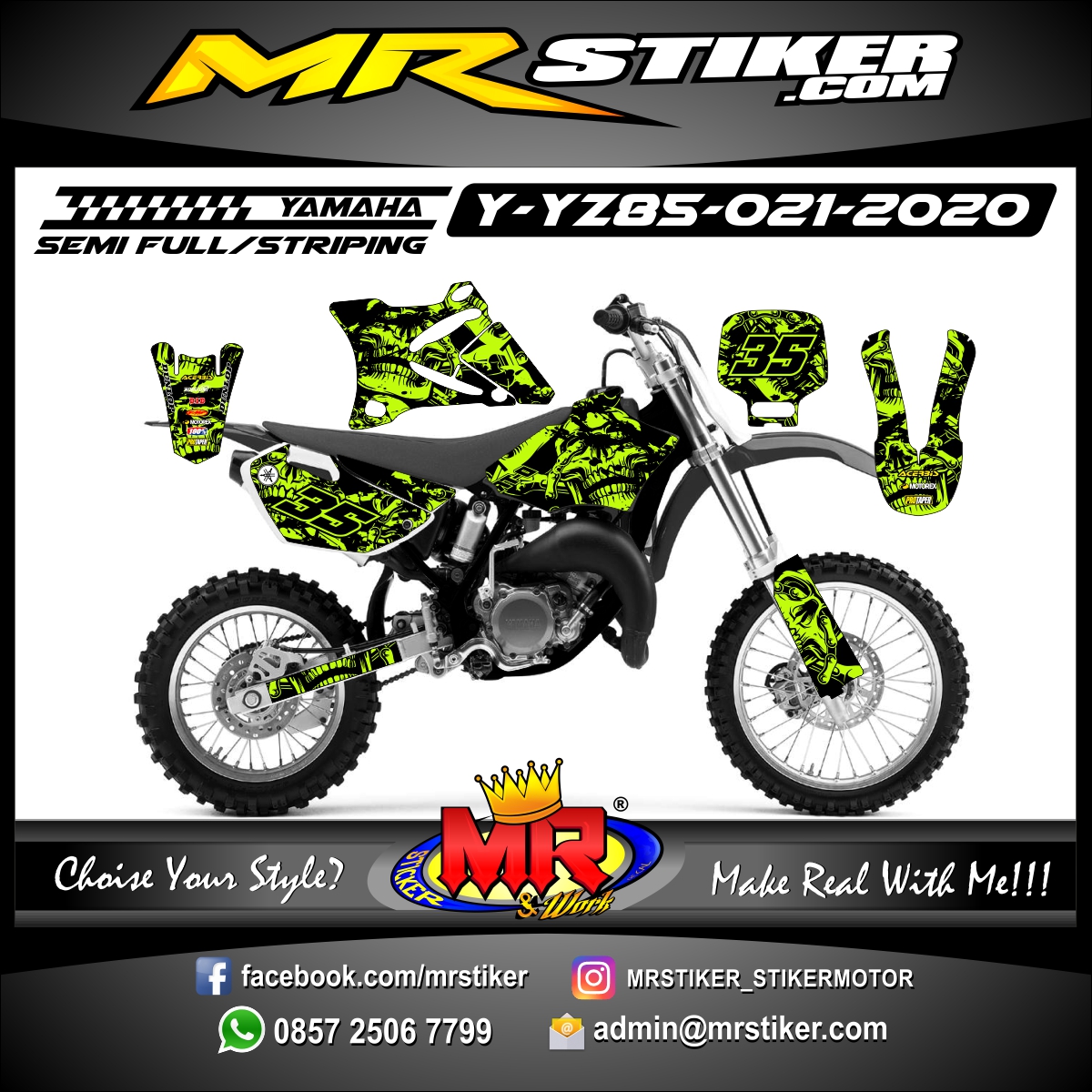  Stiker  motor decal Yamaha YZ  85  Skull Garage stiker  