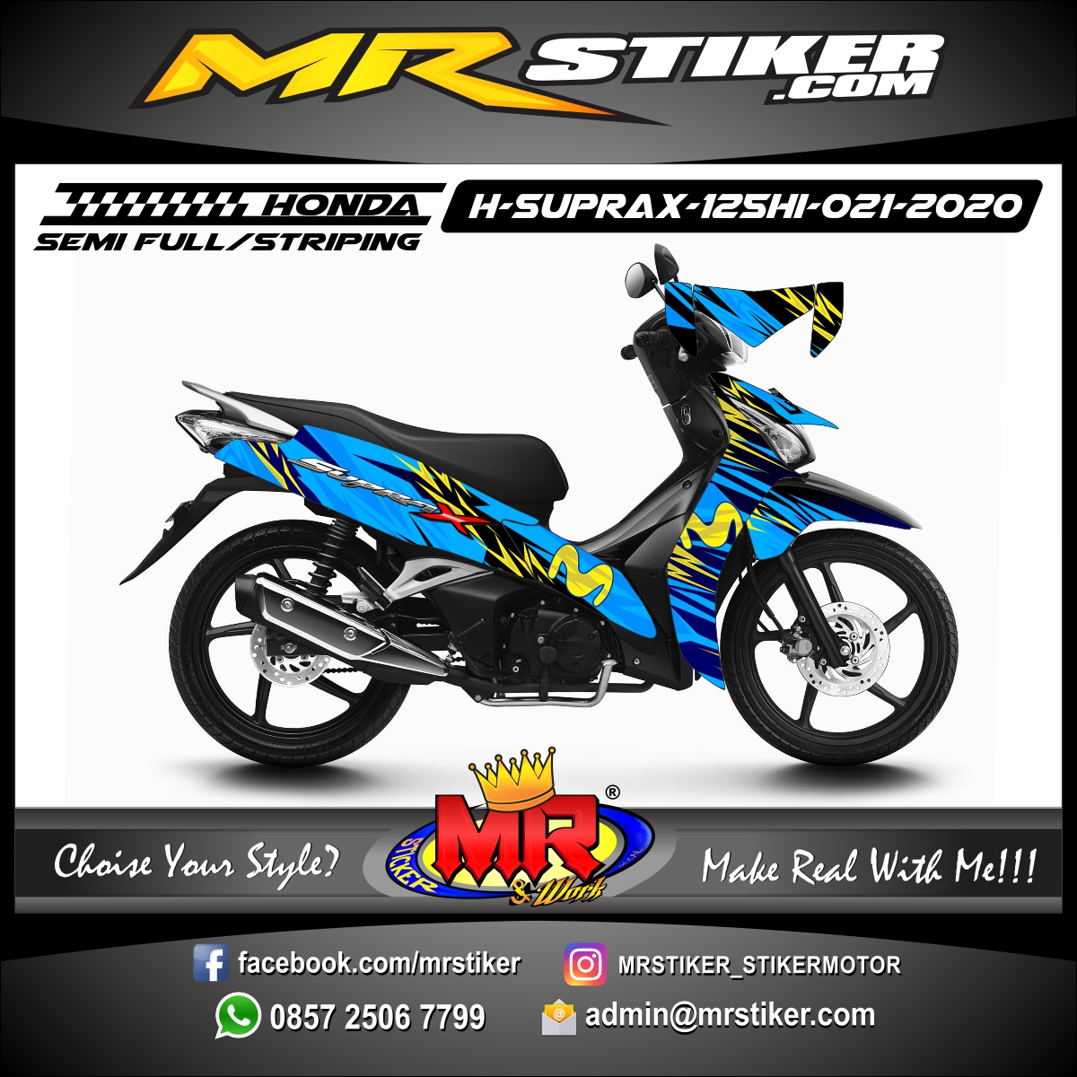 Stiker motor decal Honda Supra X 125 HI Mov Blue Grafis Yellow