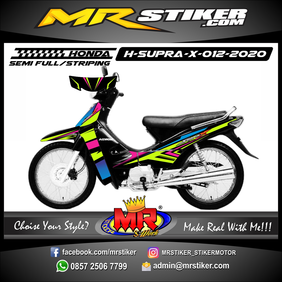  Stiker  motor  decal Honda Supra  X Green Stabillo graphics 