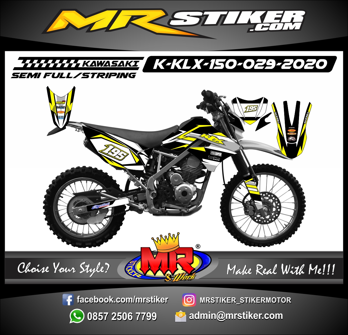 Stiker motor decal Kawasaki KLX 150 Yellow White Trail ...