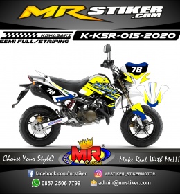 Stiker motor decal Kawasaki KSR Yellow Navy Blue Grafis Road Race