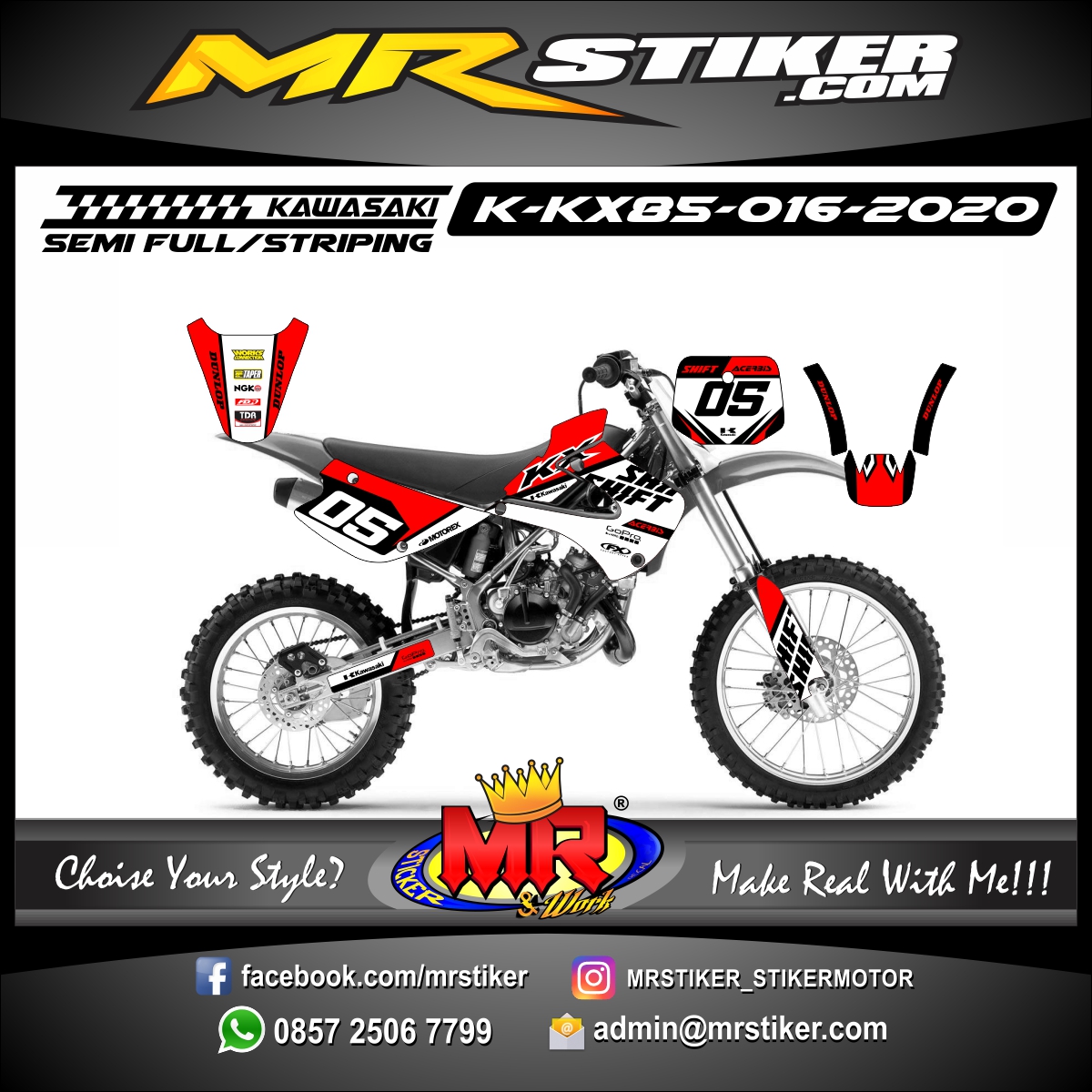 Stiker motor decal Kawasaki KX 85 Red White Line Shift Grafis