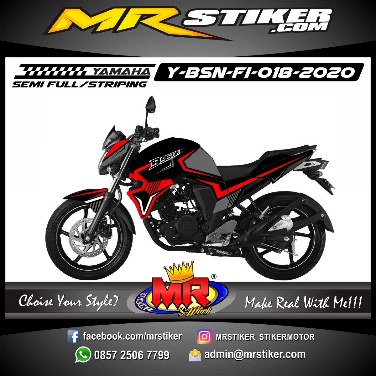 Stiker motor decal Yamaha Byson New Red Grafis Cool Line