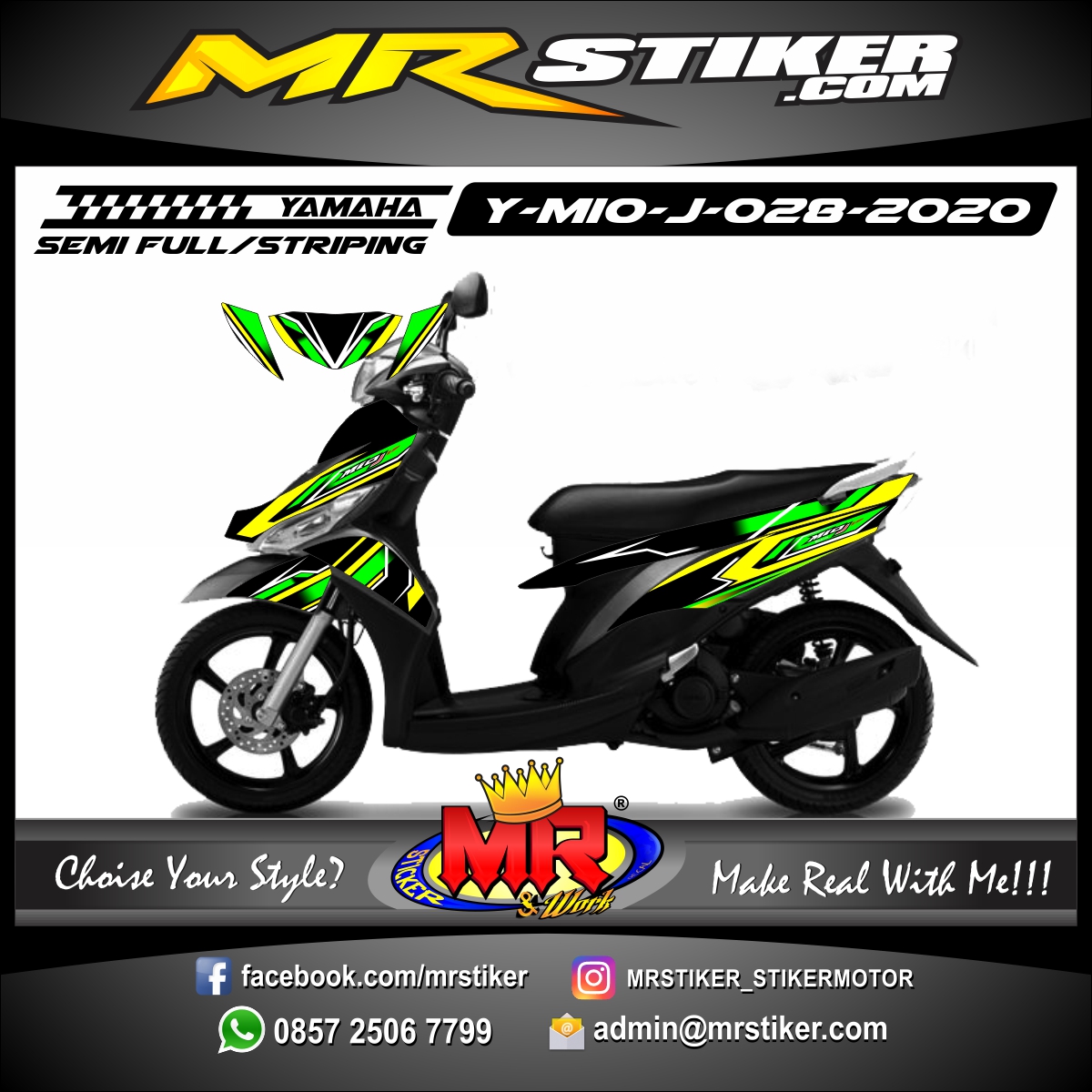 Stiker motor decal Yamaha Mio J Green Yellow Line Racing Grafis
