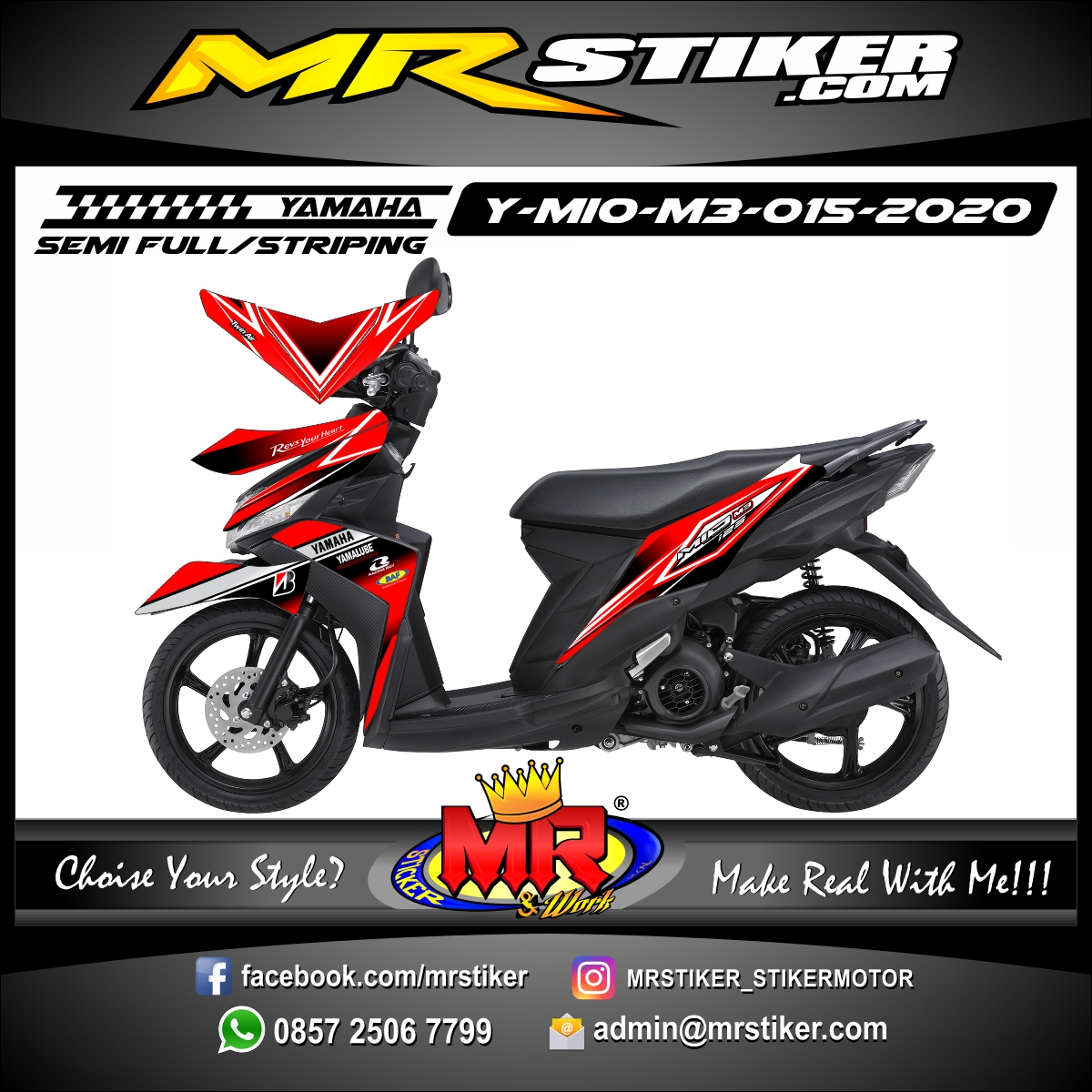 Stiker motor decal Yamaha Mio M3 Red Line Sporty Race Grafis