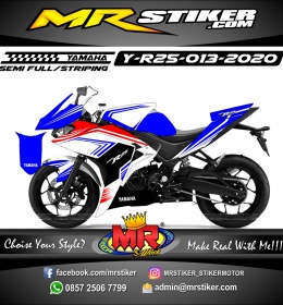Stiker motor decal Yamaha R25 Blue White Grafis Curved Red
