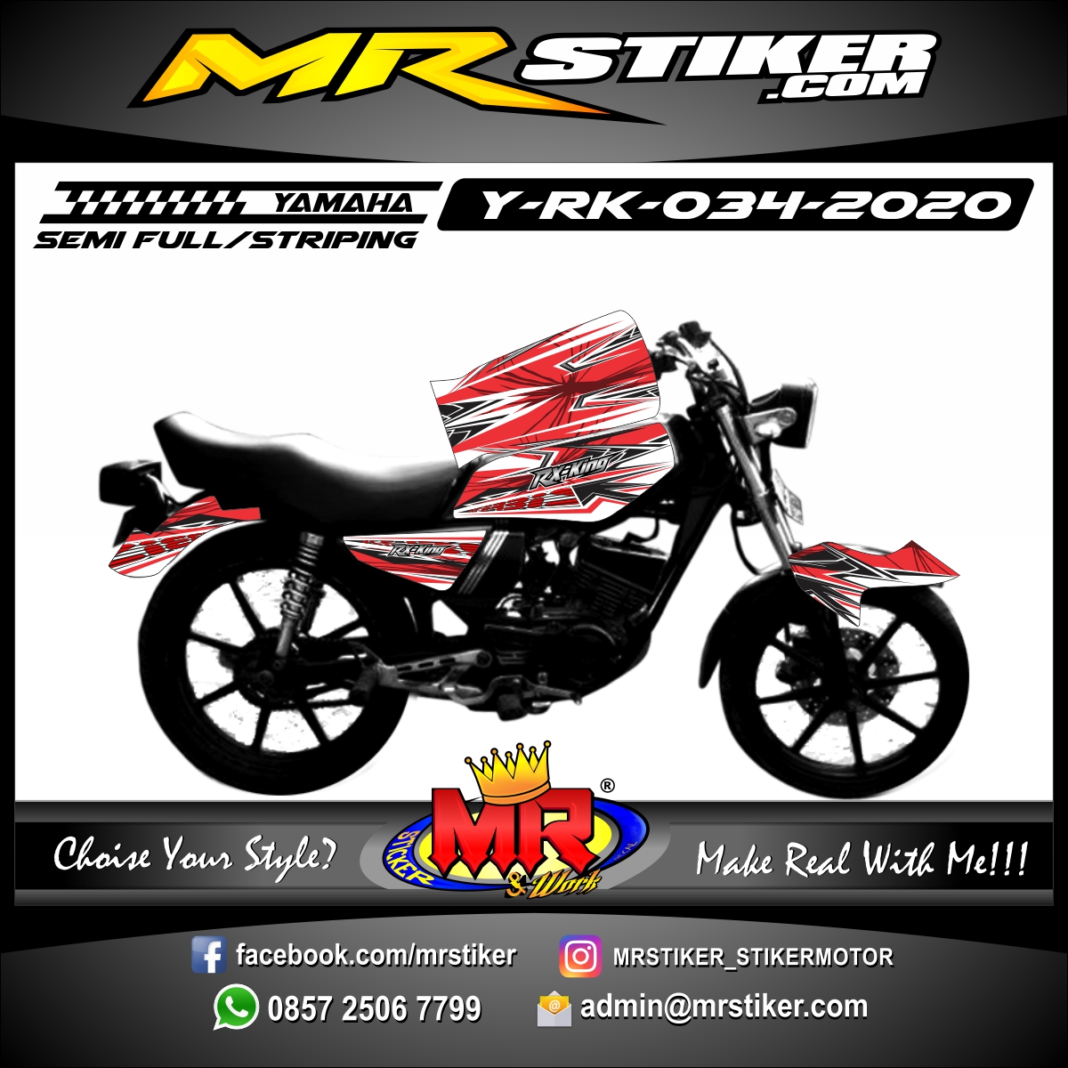 Stiker motor decal Yamaha RX KING White Red Cracked Grafis