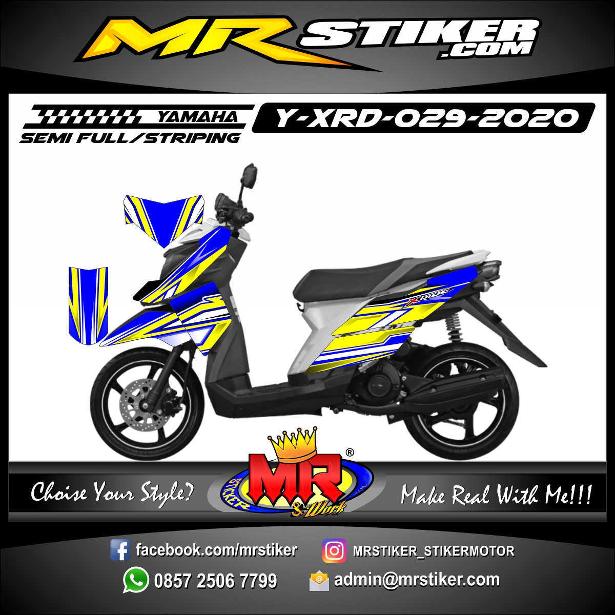 Stiker motor decal Yamaha X-RIDE Yellow Blue Race Style Line Grafis