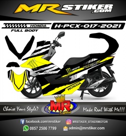 Stiker motor decal Honda PCX 150 Yellow White Grafis Monster Energy (FullBody)