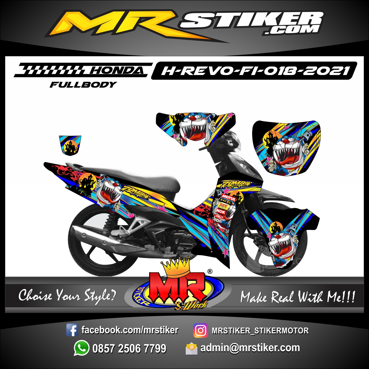 Stiker Motor Decal Honda Revo FI Grafis Airbrush Zombie Doraemon