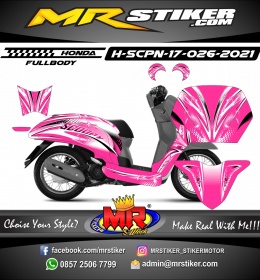 Stiker motor decal Honda Scoopy New 2017 Pink Star Line Grafis Airbrush (FullBody)