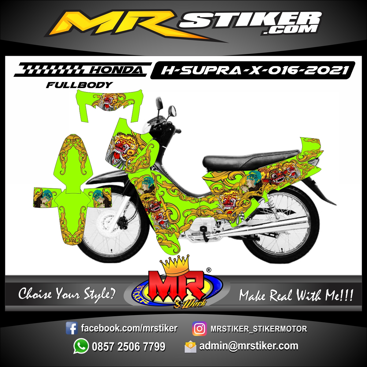 Stiker Motor Decal Honda Supra X Green Stabillo Barong Batik FullBody Stiker Motor Premium Striping Motor Suka Suka Decal Motor Mr Stiker