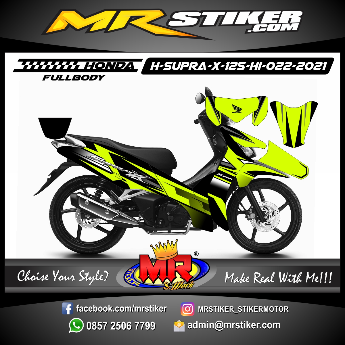 Stiker motor decal Honda Supra X 125 HI Yellow Stabillo Grafis Racing Line (FULLBODY)
