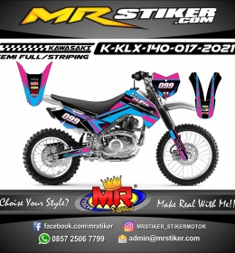 Stiker motor decal Kawasaki KLX 140 Grafis Line Pink Sky Blue Trendy Moto